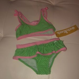 Oshkosh pink green polka dot swimsuit bikini bow Y2K vintage style tennis